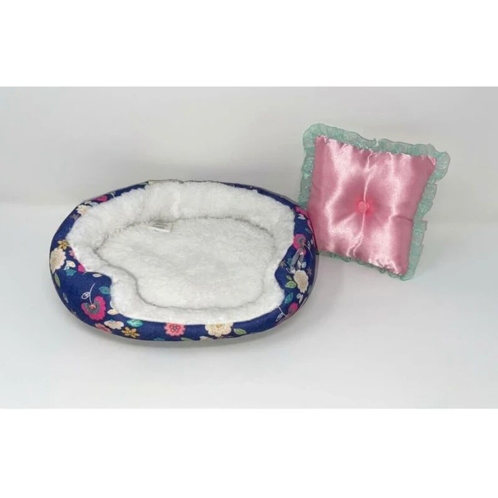 American Girl Doll Bedding Bundle - Floral Pet Bed & Pink WellieWishers Pillow